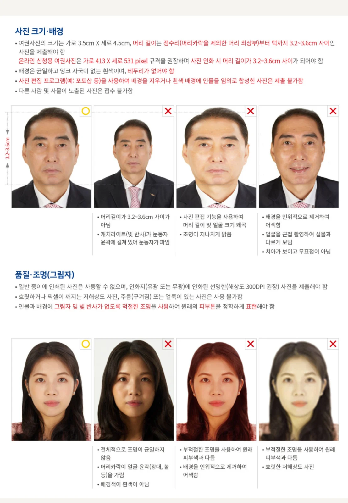 여권사진 규격 안내: 사진 크기·배경, 품질·조명 기준과 예시 사진