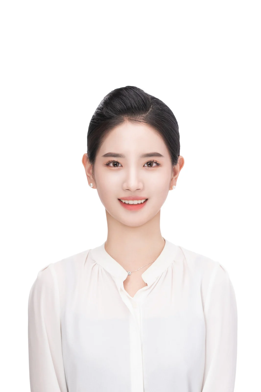 증명사진 · 머리를 묶고 흰 블라우스를 입은 모습 · 이층사진관
