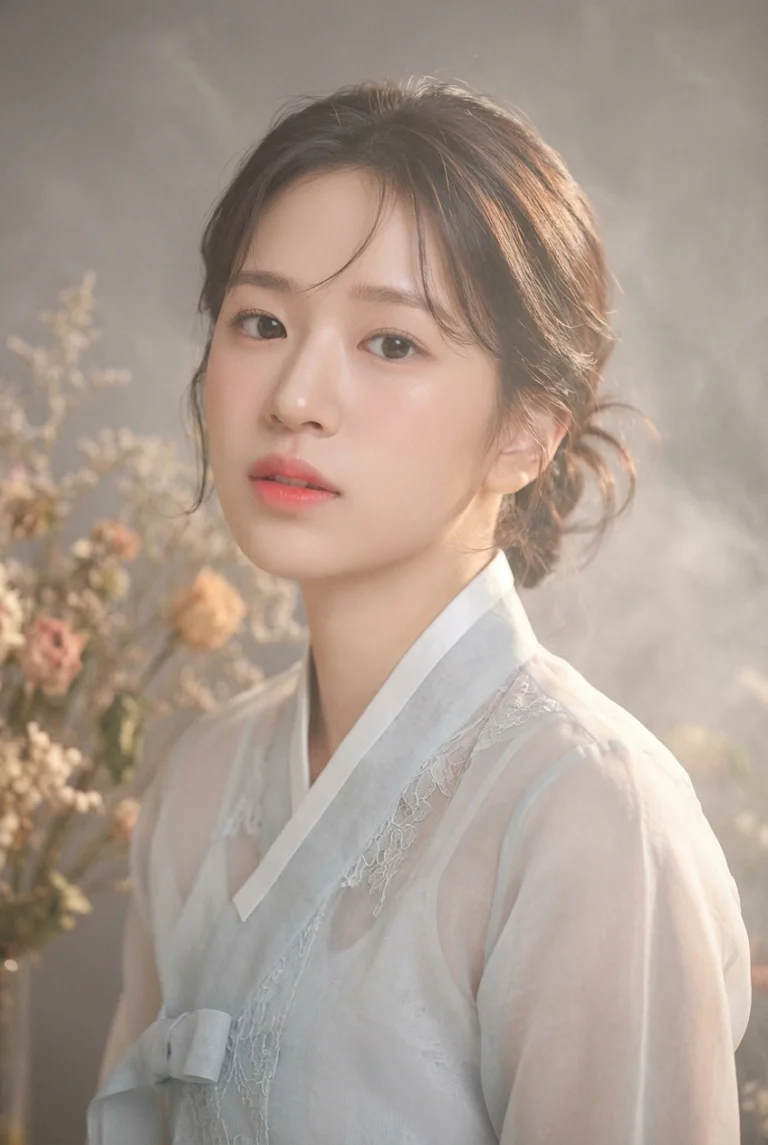 프로필 · 꽃 배경 연한 한복 프로필 · 이층사진관